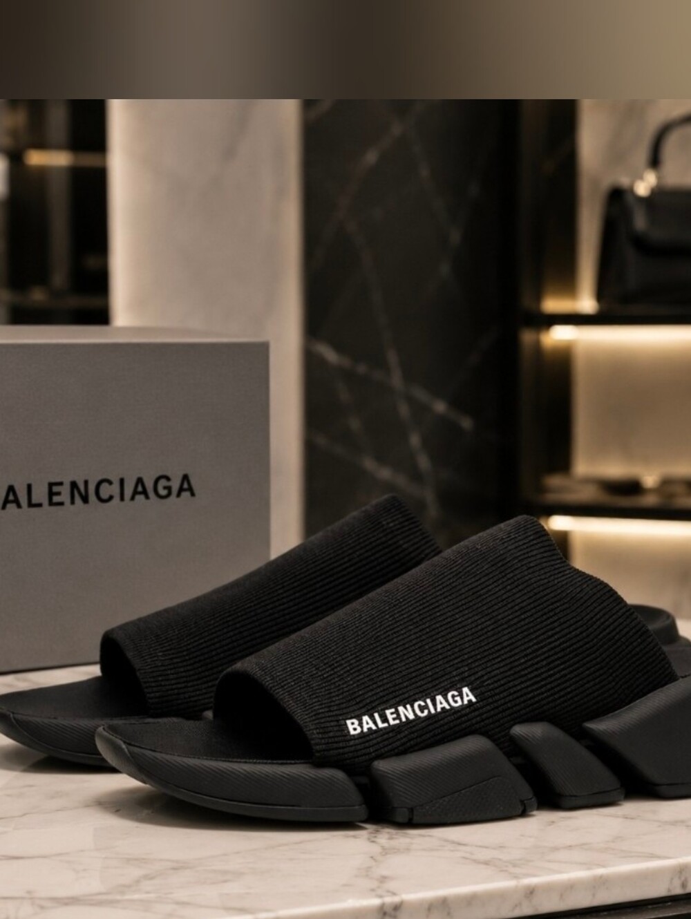 Balenciaga Speed 2.0 Black Knit Slide
